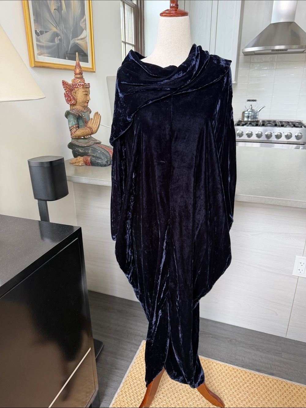 Unbranded Crushed Velvet Dress with Cowl Neck & Dolman Sleeves M/L
